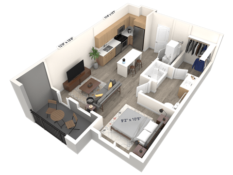 Floor plan for studio, 1 bath, 586 sqft